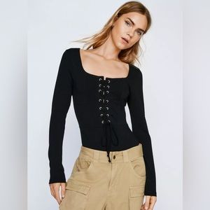 NWOT Black Corset Laced-front Top
